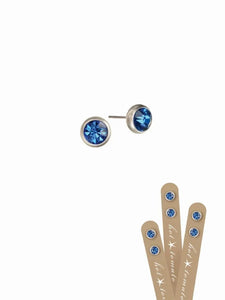 Rub over style studs-worn silver/sapphire