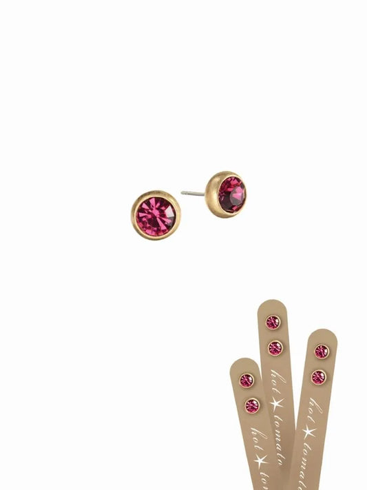 Rub over style studs-worn gold/fuchsia