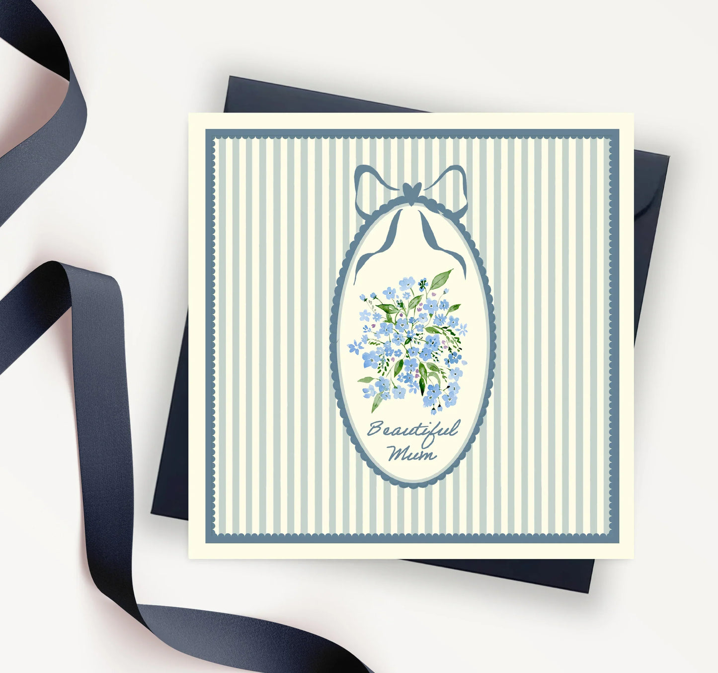 Mum Floral Scallop Greeting Card | Luxury Handmade Mum Card With Navy Envelope