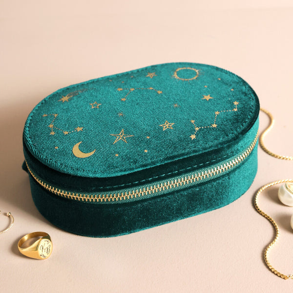 Starry Night Velvet Oval Jewellery Case | Green