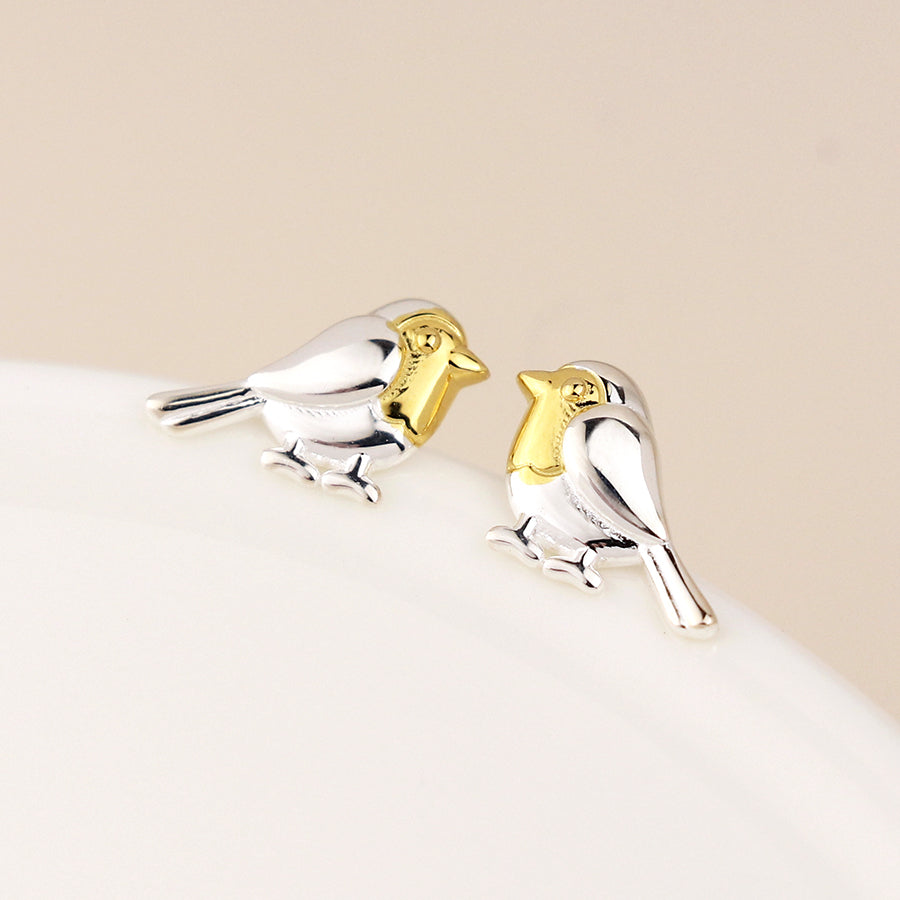 Sterling Silver & Gold Plated Robin Studs