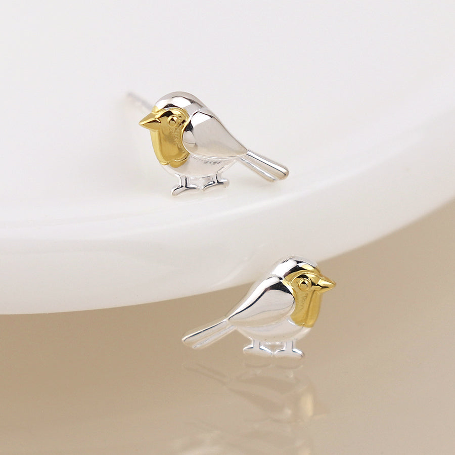 Sterling Silver & Gold Plated Robin Studs