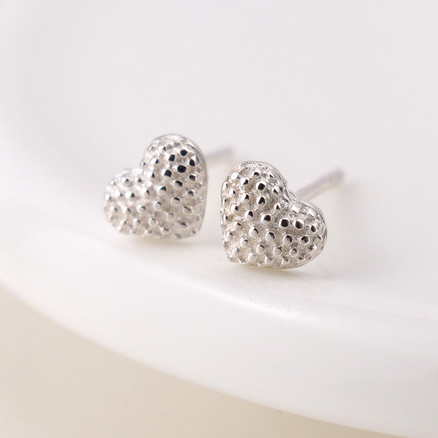 Sterling Silver Bobbled Heart Studs