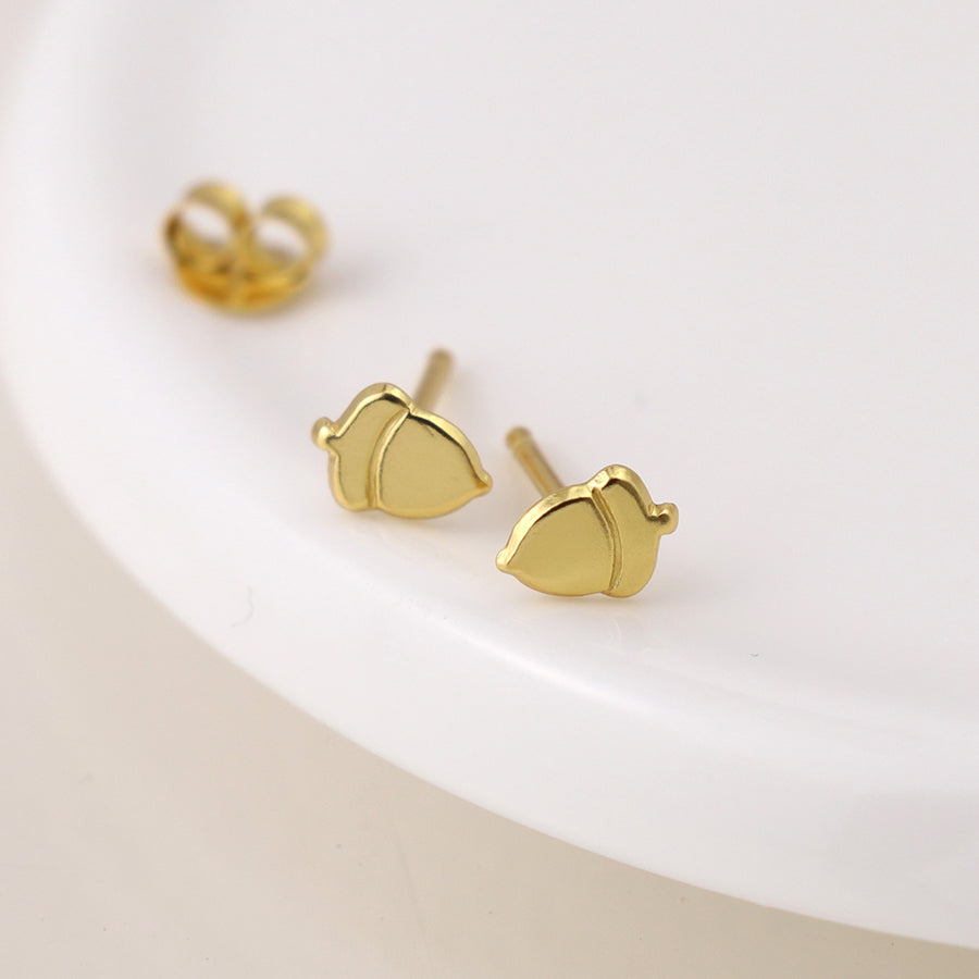 Gold Plated Acorn Silver Stud Earrings