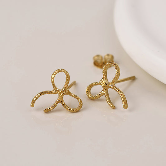 Sterling Silver With Gold Plating Twist Bow Stud Earrings