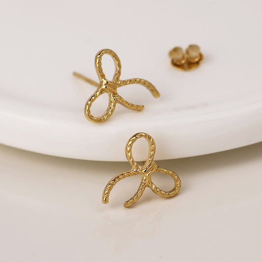 Sterling Silver With Gold Plating Twist Bow Stud Earrings
