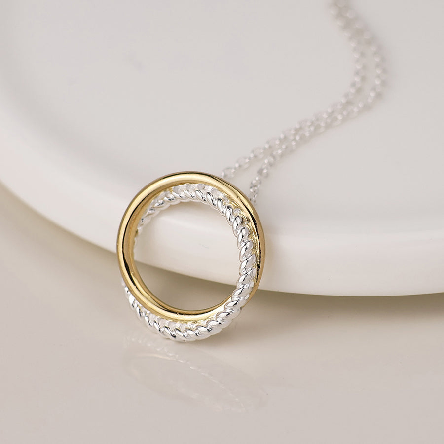 Sterling Silver Gold & Silver Twist Double Hoop Necklace