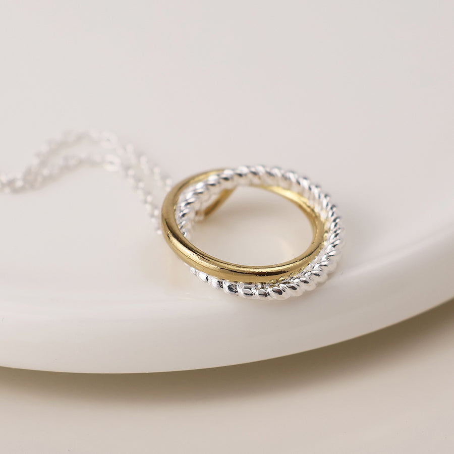 Sterling Silver Gold & Silver Twist Double Hoop Necklace