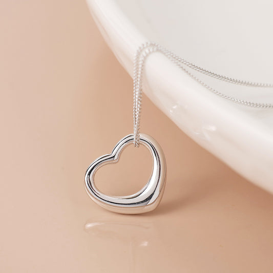 Sterling Silver Heart Pendant On Fine Curb Chain N