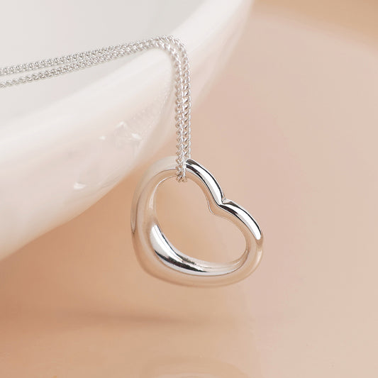 Sterling Silver Heart Pendant On Fine Curb Chain N