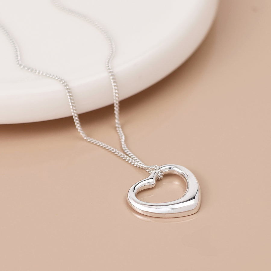 Sterling Silver Heart Pendant On Fine Curb Chain N
