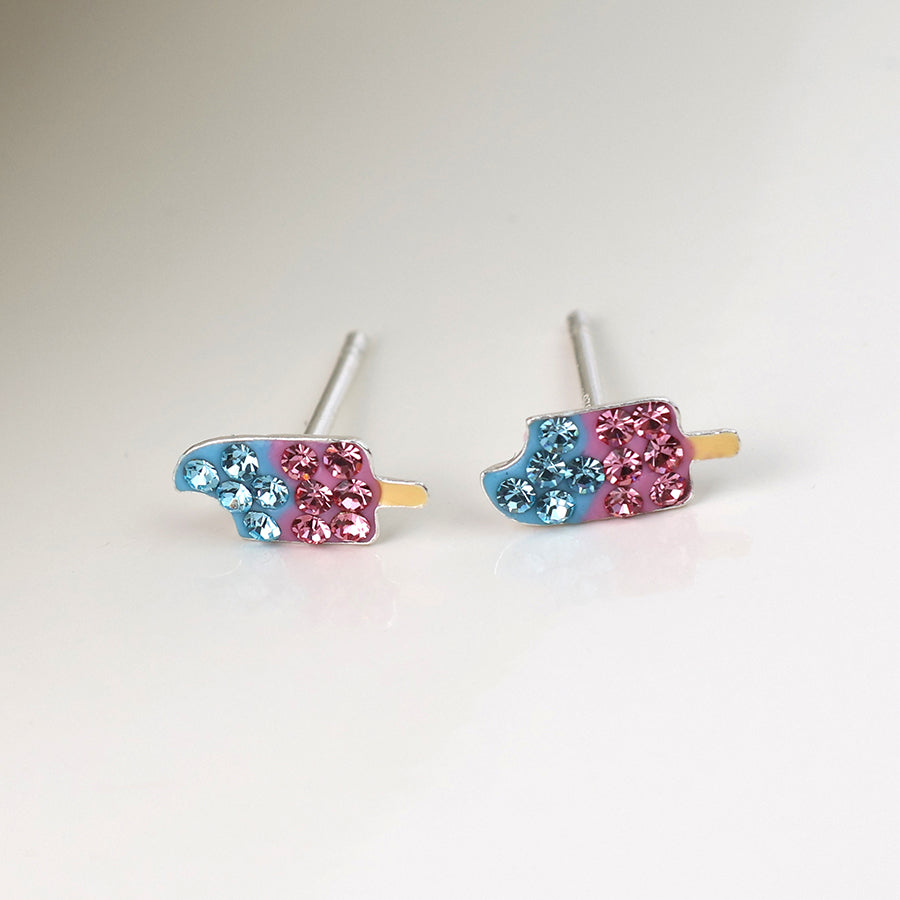 Sterling Silver Crystal Set Pink/Blue Ice Lolly St