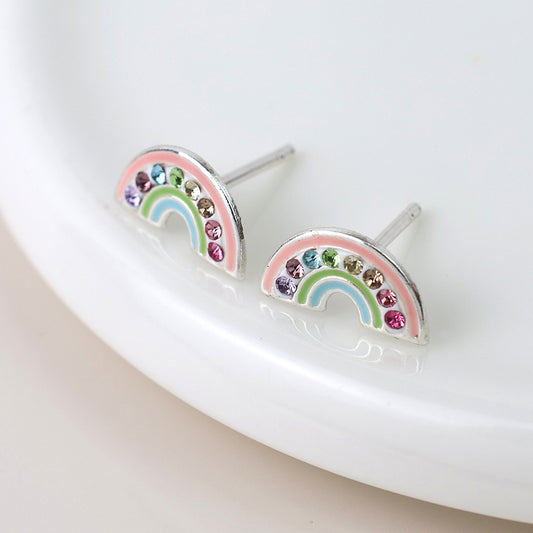 Sterling Silver Crystal Set Pastel Rainbow Studs