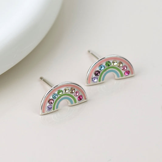 Sterling Silver Crystal Set Pastel Rainbow Studs