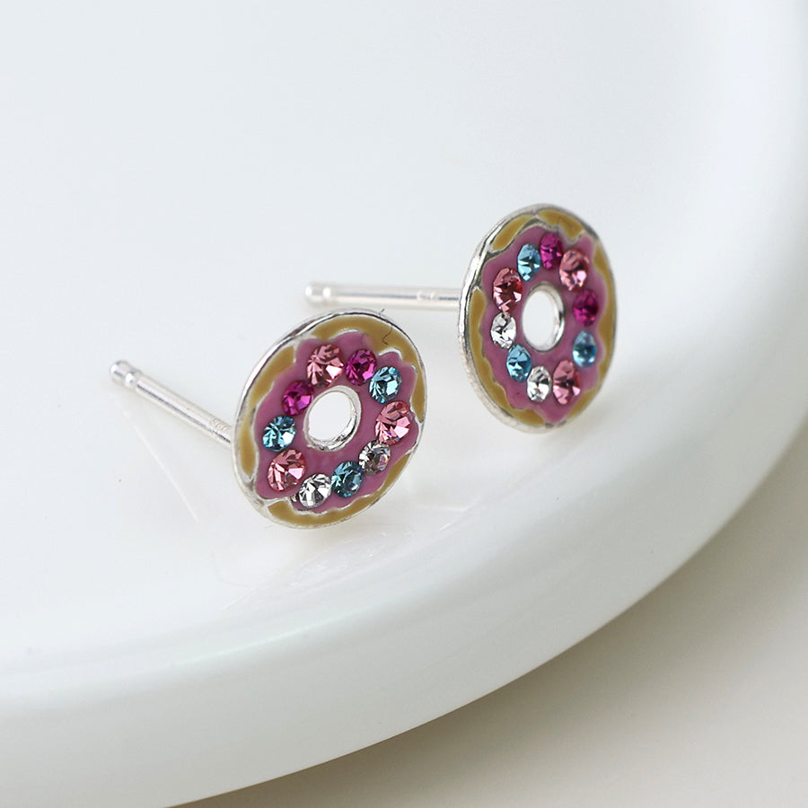 Sterling Silver Crystal Iced Donut Studs