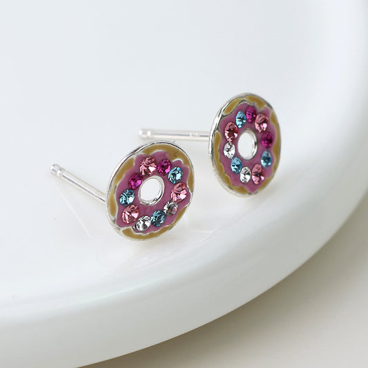 Sterling Silver Crystal Iced Donut Studs