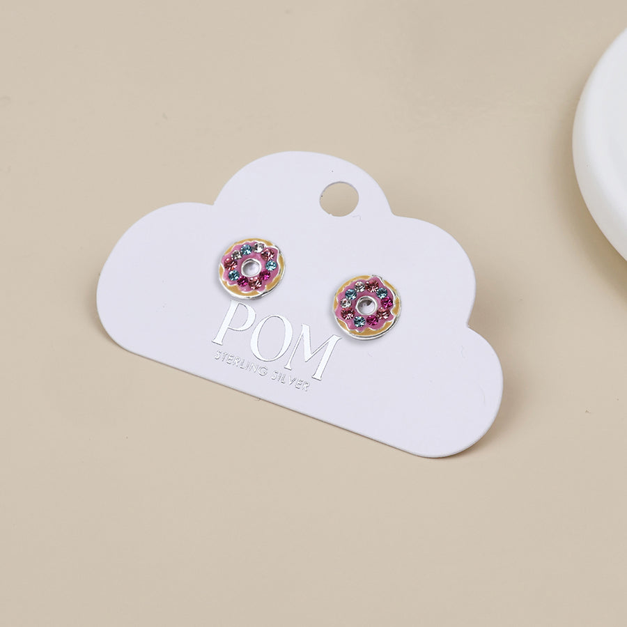 Sterling Silver Crystal Iced Donut Studs