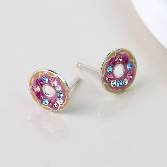 Sterling Silver Crystal Iced Donut Studs