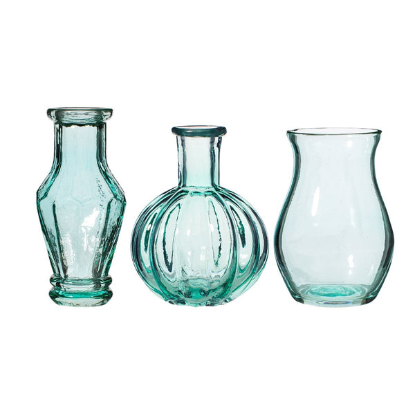 Recycled Glass Vintage Bud Vase Blue - Set Of 3