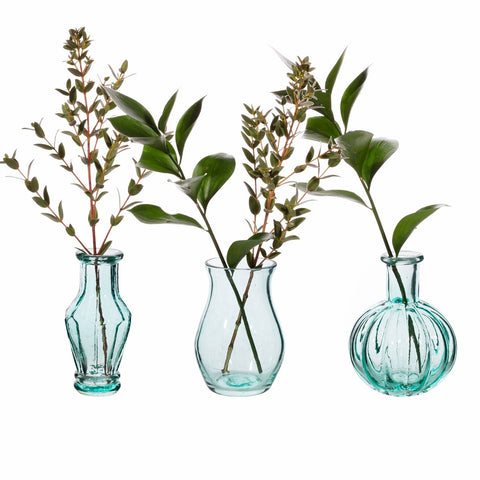 Recycled Glass Vintage Bud Vase Blue - Set Of 3