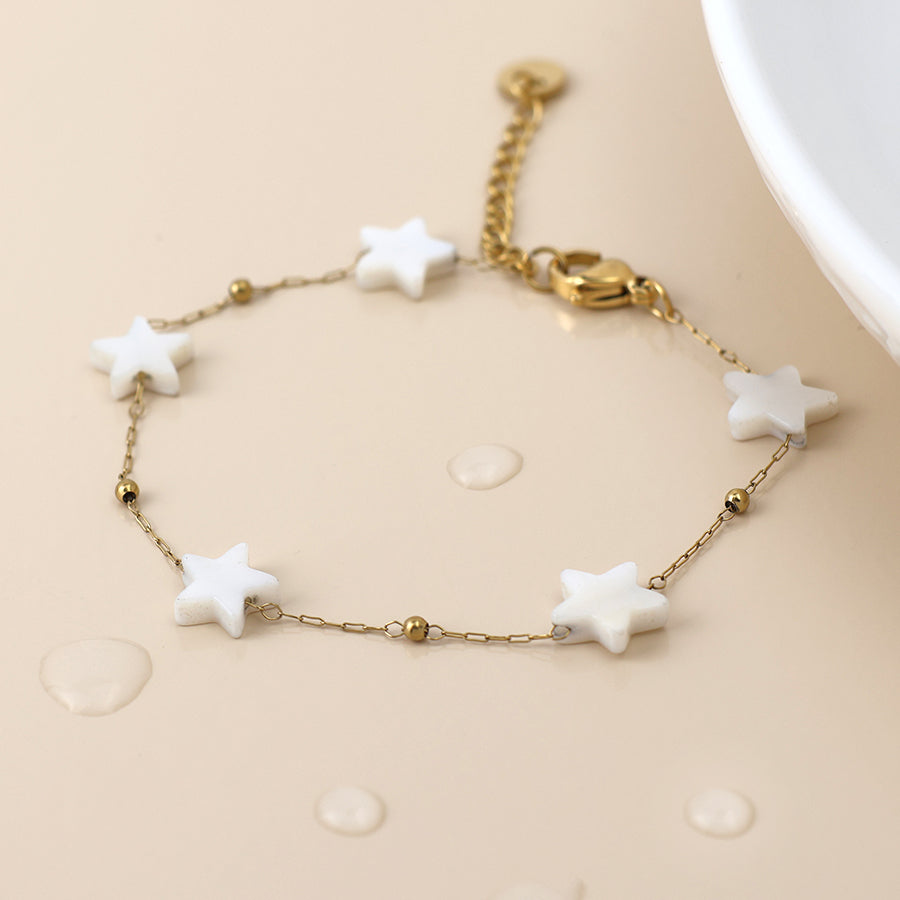 Gold Plated Stainless Steel White Star Chain Bracelet