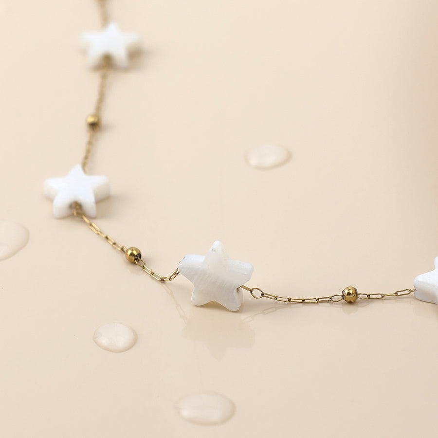Gold Plated Stainless Steel White Star Chain Bracelet