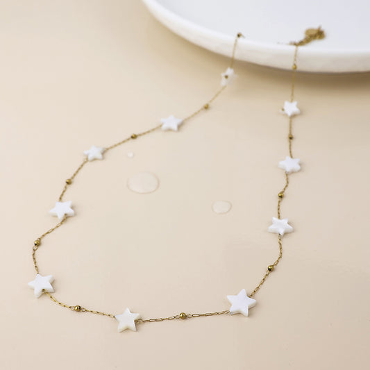 Gold Plated Stainless Steel White Star Chain Necklace