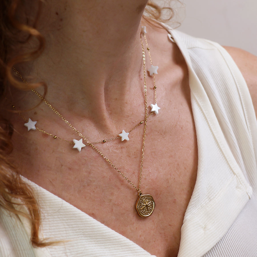 Gold Plated Stainless Steel White Star Chain Necklace