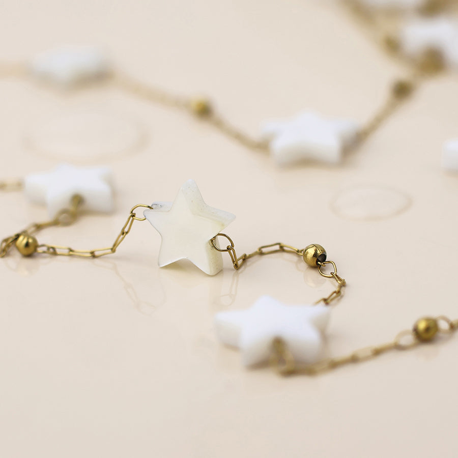 Gold Plated Stainless Steel White Star Chain Necklace