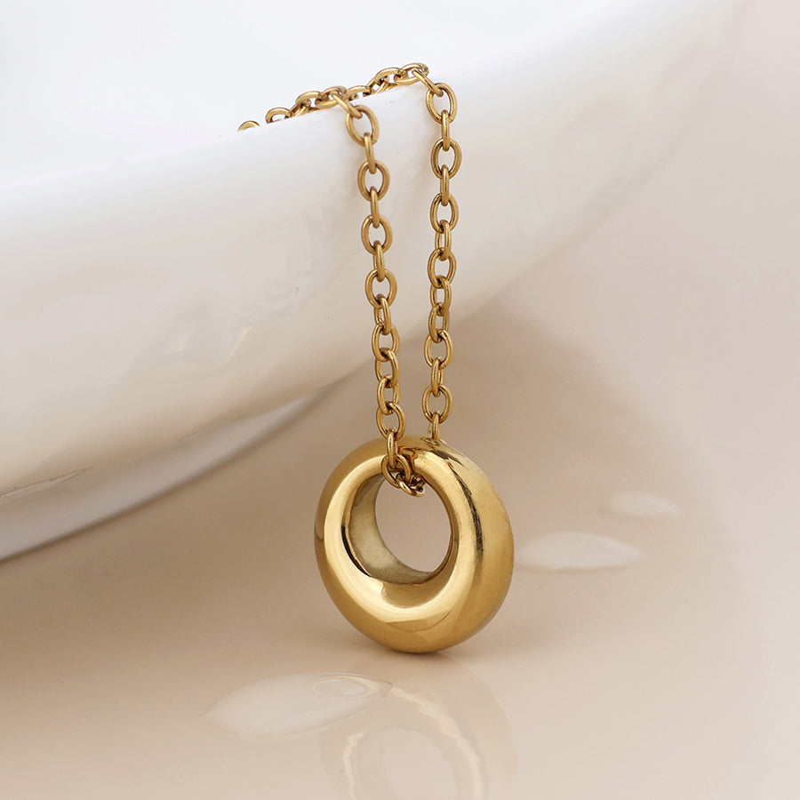 Gold Plated Stainless Steel Chunky Loop Pendant Necklace