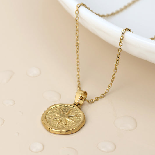 Gold Plated Stainless Steel Compass Pendant Necklace
