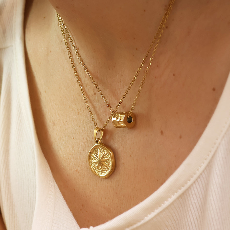 Gold Plated Stainless Steel Compass Pendant Necklace