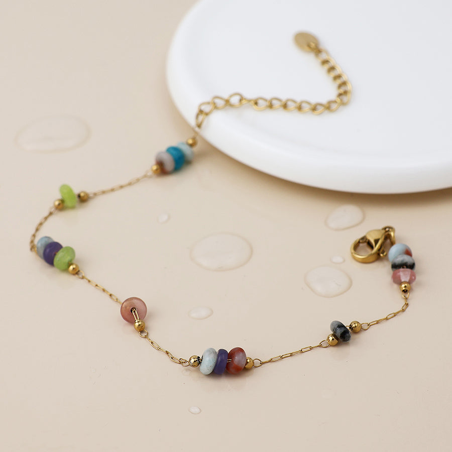 Gold Plated Stainless Steel Bracelet With Coloured Beads