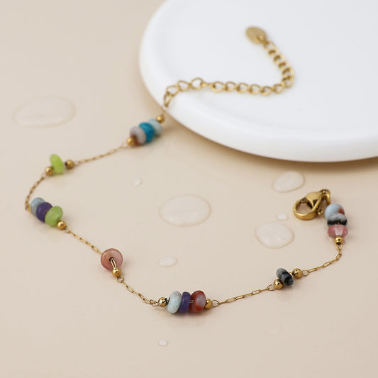 Gold Plated Stainless Steel Bracelet With Coloured Beads