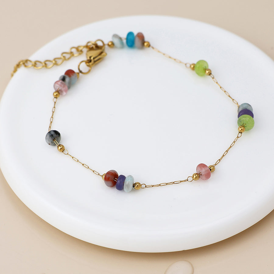 Gold Plated Stainless Steel Bracelet With Coloured Beads