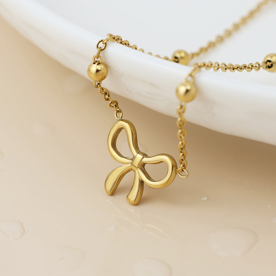 Gold Plated Stainless Steel Bow Necklace