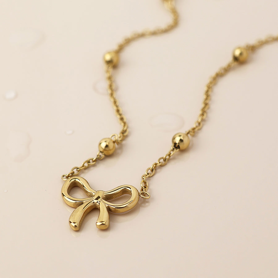 Gold Plated Stainless Steel Bow Necklace