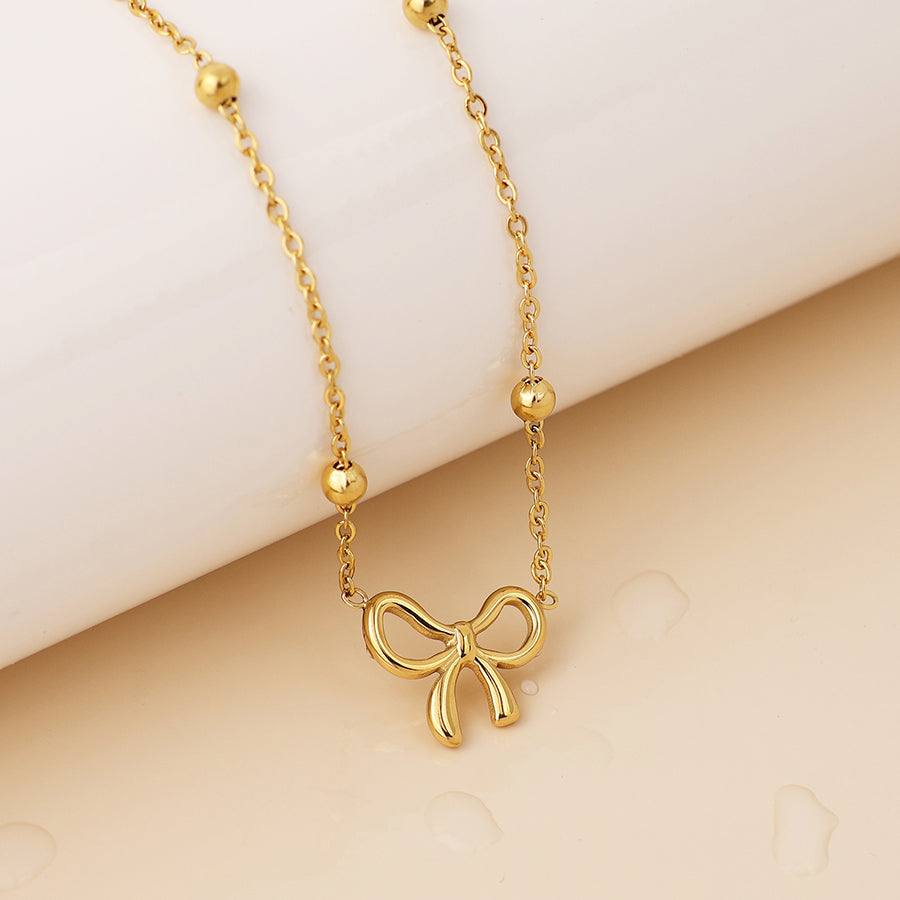Gold Plated Stainless Steel Bow Necklace