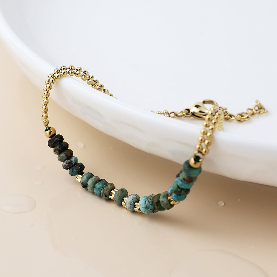 Gold Plated Stainless Steel Faceted Stone Bead Bra