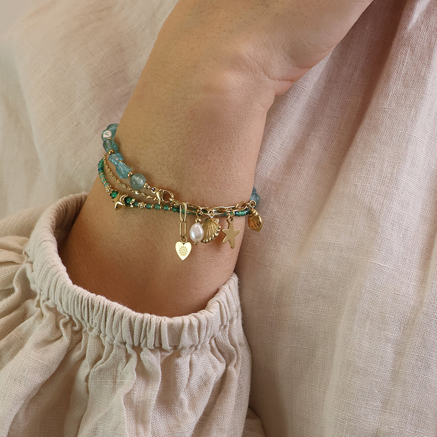 Gold Plated Green Mix Beaded Star Bracelet