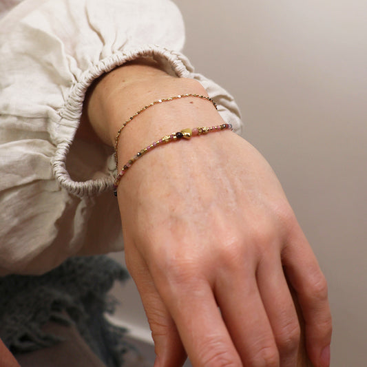 Gold Plated Stainless Steel Pink Mix Beaded Bracelet