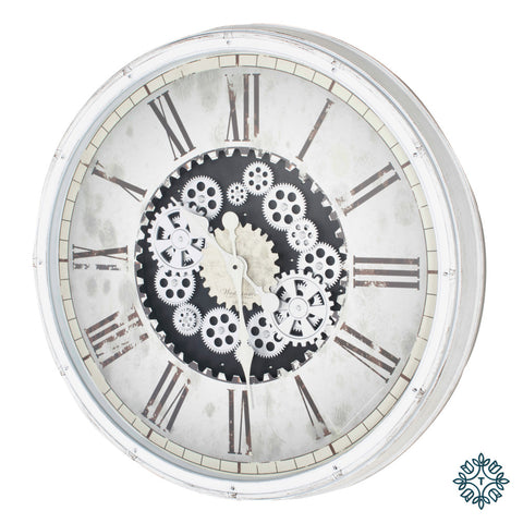 Clockworks Gears Clock Antique White