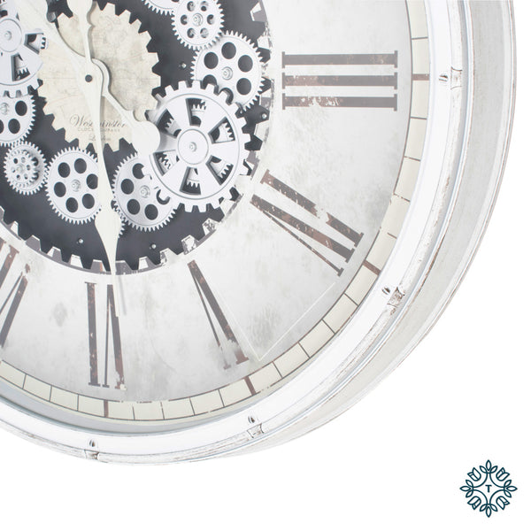Clockworks Gears Clock Antique White