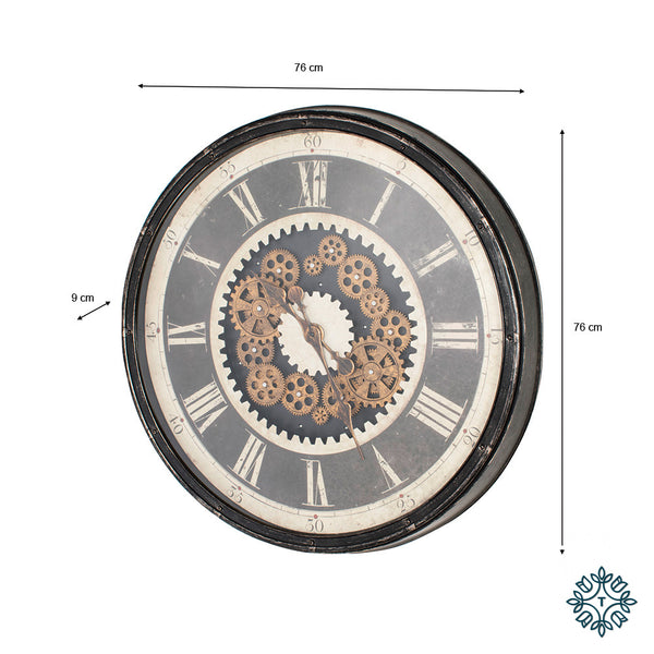 Clockworks Gears Clock Antique Grey 76cm