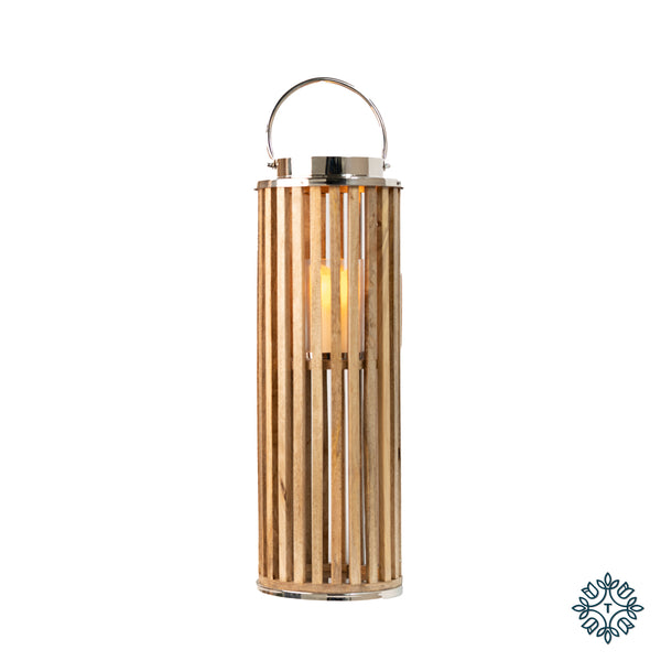 Nina Floor Standing Lantern Wood/Chrome 69cm