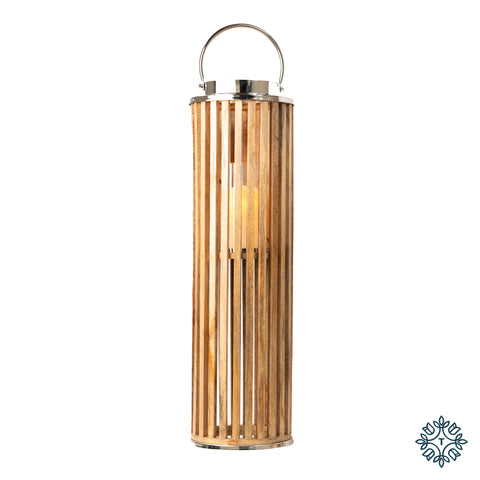 Nina Floor Standing Lantern Wood/Chrome 82cm