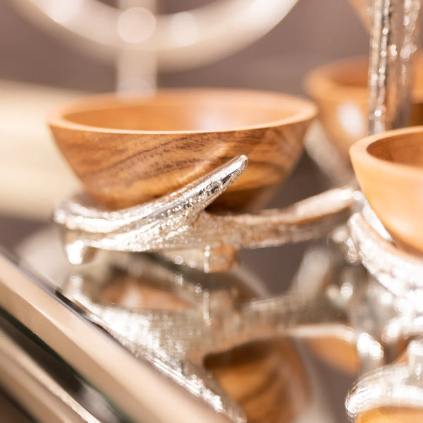 Set of 3 Bowls with Antler Stand | Silver