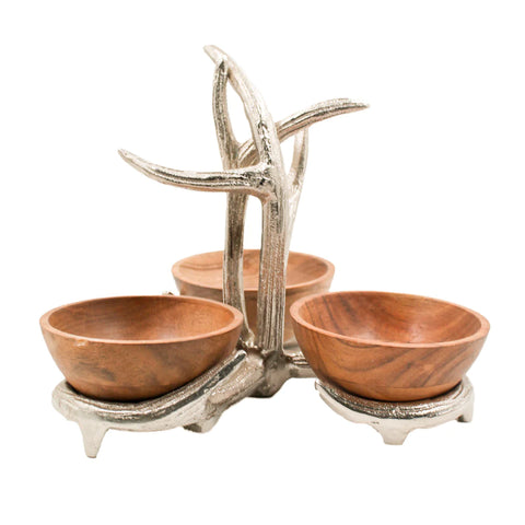 Set of 3 Bowls with Antler Stand | Silver