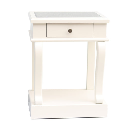 Scroll Ivory End Table 1 Drawer With Mirror Top