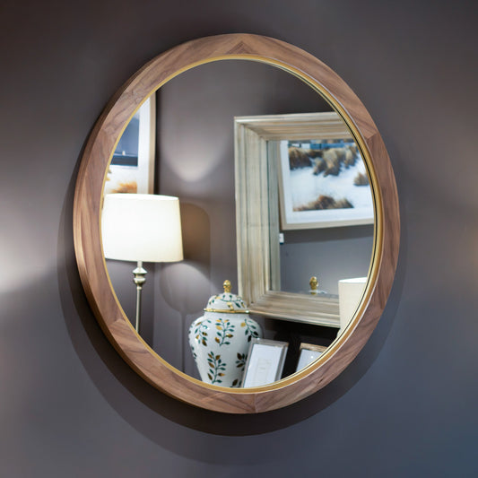 Round Mirror Wood/Gold 100cm